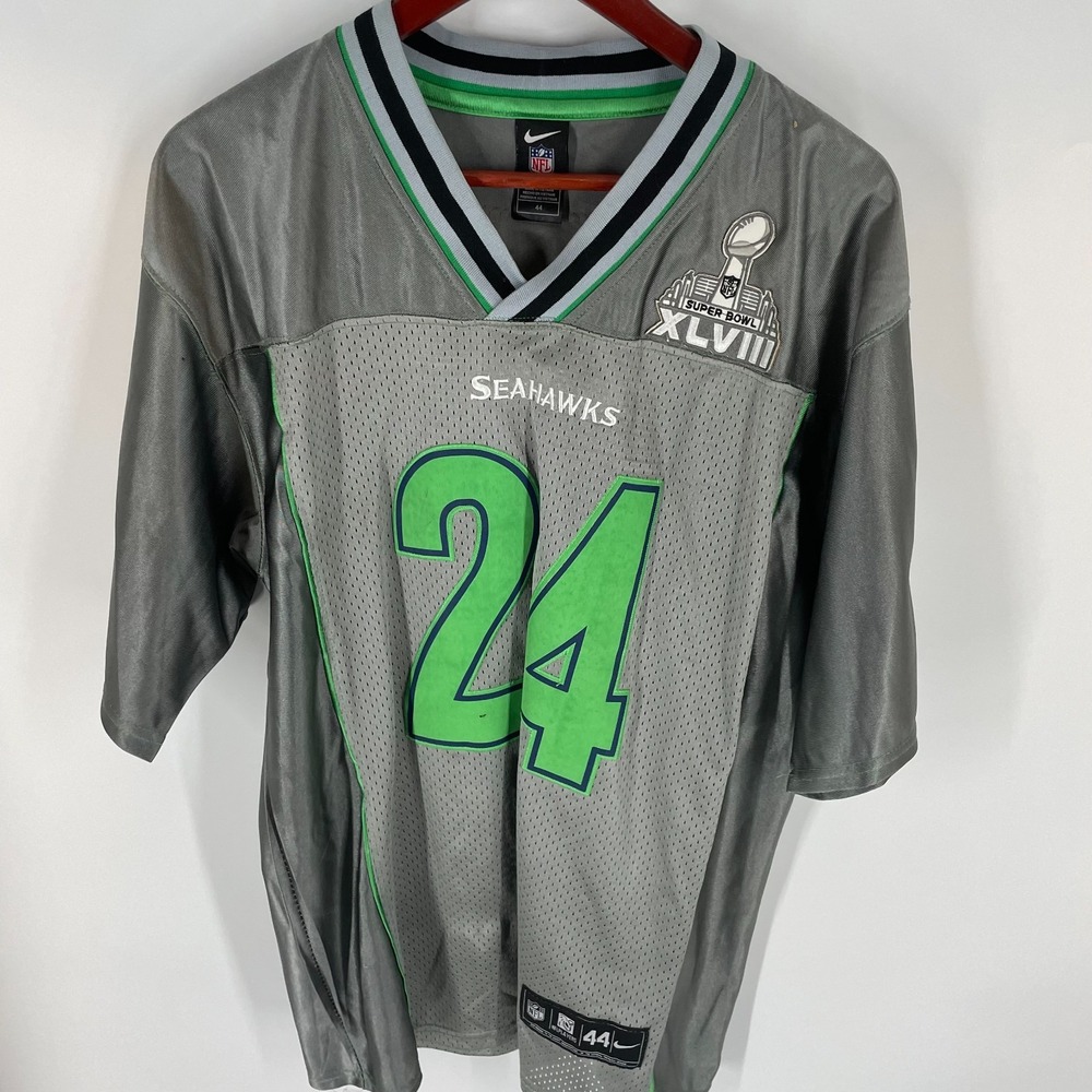 Seattle Seahawks #24 Marshawn Lynch Nike Mens Gray Super Bowl XLVIII Jersey 44